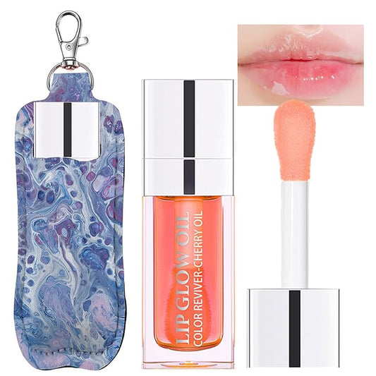 Hydrating Lip Glow Oil, Plumping Watery Lip Gloss, Refreshing Moisturizing Lip Oil Tinted Lip Balm, Lasting Nourishing Revitalizing Lip Tint Lip Care (01# Pink)-VivaGrace Women