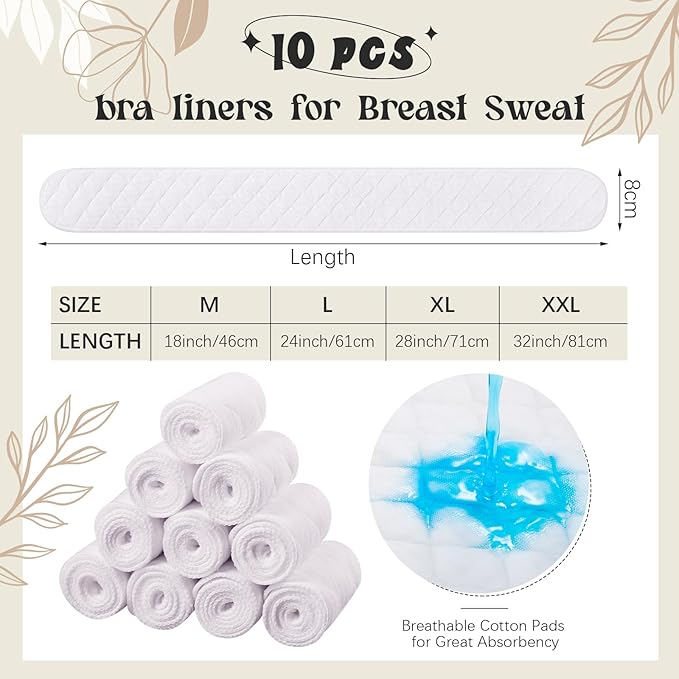 Toulite 10 Pcs Cotton Bra Liners 3 Layer Rectangle Under Bra Pads Sweat Liners for Women Sweating Supplies-VivaGrace Women