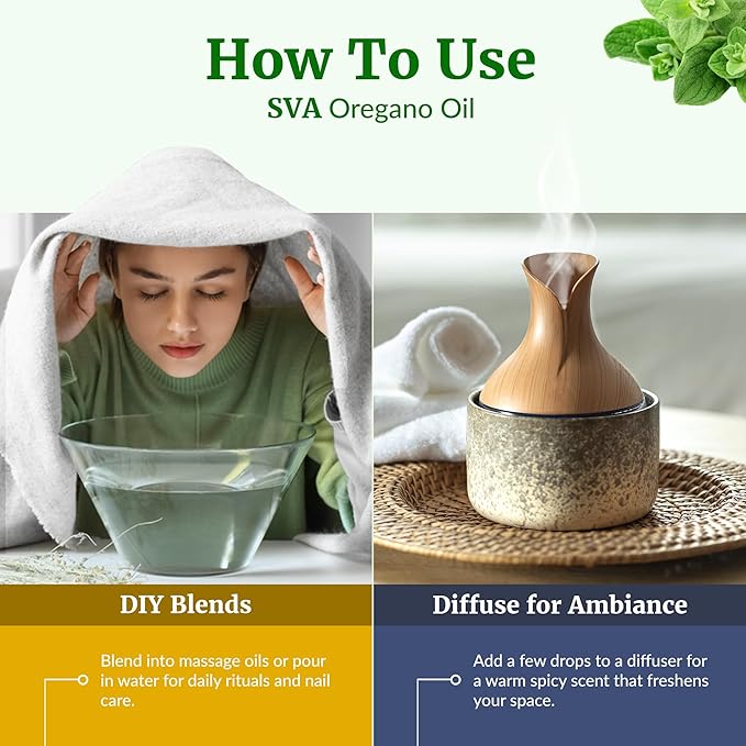 SVA Oregano Essential Oil – 4 Fl Oz – 100% Natural Oregano Oil - for Diffuser, Hair Care, Face, Skin Care, Aromatherapy, Scalp and Body Massage, Soap and Candle Making – with Dropper-VivaGrace Women