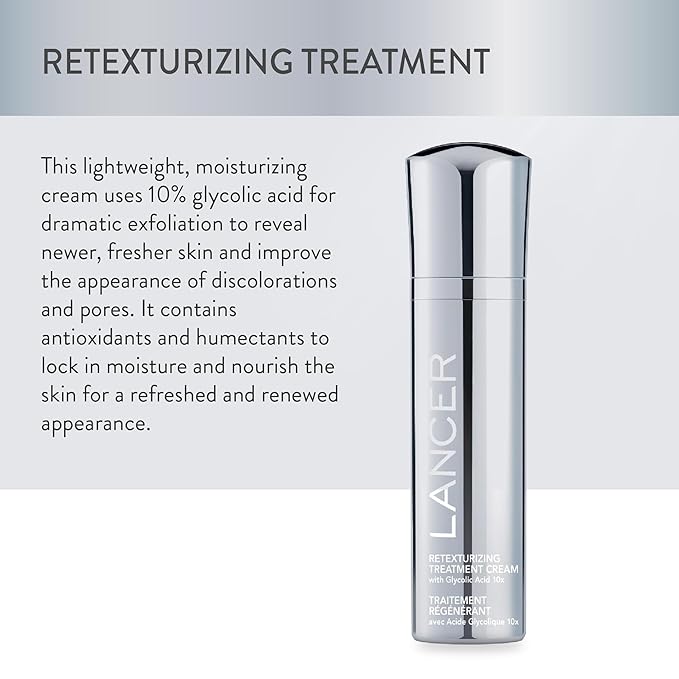 Lancer Skincare Retexturizing Treatment, Daily Moisturizing Cream with 10% Glycolic Acid, 1.7 Fl Oz-VivaGrace Women