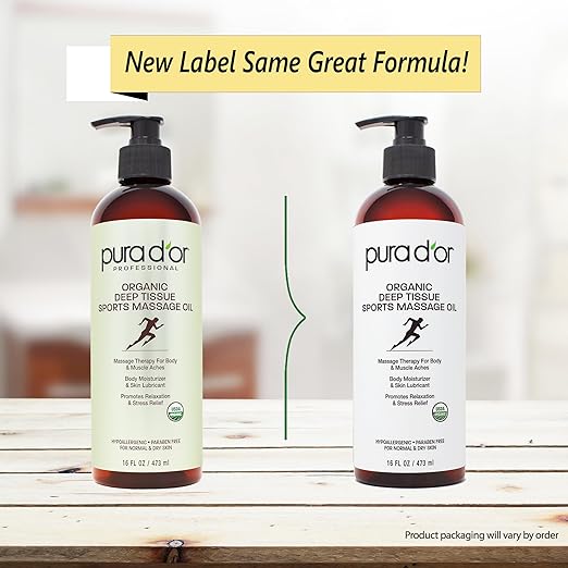 PURA D'OR 16 Oz Organic Deep Tissue Sports Massage - Jojoba, Sunflower, Almond, Grapefruit & Eucalyptus Oils - Alleviate Muscle Soreness-VivaGrace Women