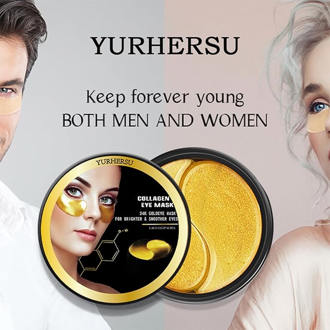 24K Collagen Eye Mask 60 Pcs Moisturzing Eye Pads for Puffy Eyes, Dark Circles, Under Eye Bags, Anti-Wrinkle, Moisturizing, Eye Skin Care Fast Absorption Eye Patches Gel for Women Man-VivaGrace Women