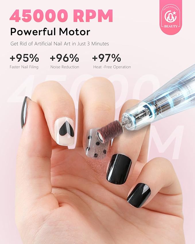CozyZen Cordless Nail Drill Professional: 45000 RPM Rechargeable Electric Nail File Kit, Portable & Low Noise for Acrylic, Gel Nails, Manicure & Pedicure - Salon & Home Use-VivaGrace Women