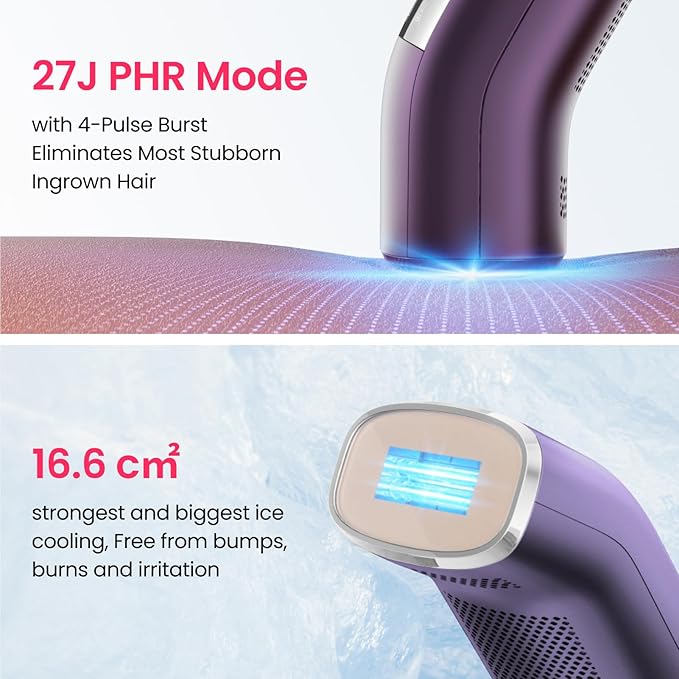IPL Laser Hair Removal for Women and Men, 2 Lights, 2℃, 16.6 cm² Sapphire Ice Cooling for Sensitive Skin, 4-Pulse Mode for Ingrown Hair, Bikini, Face, Body Permanent Epilator Home Hair Removal Device-VivaGrace Women