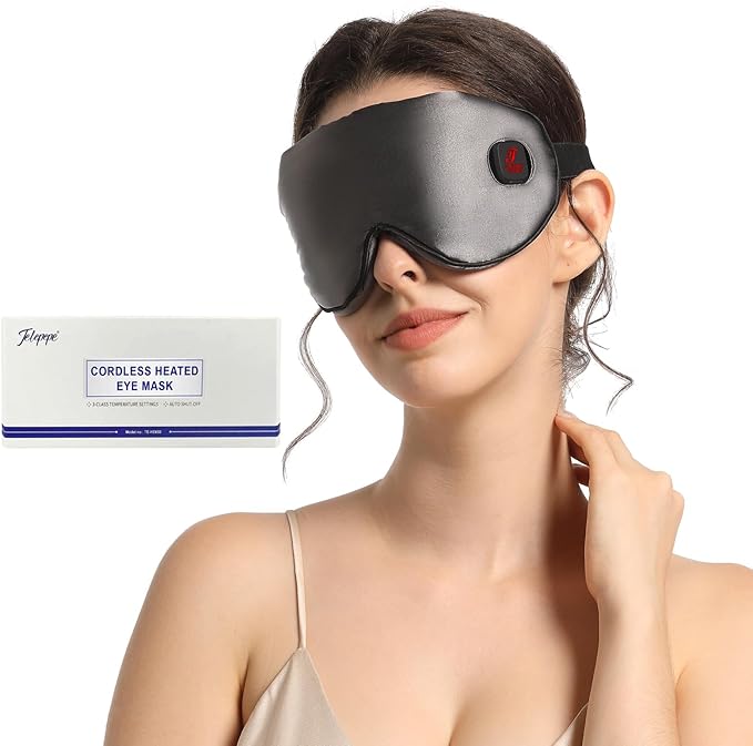 Heated Eye Mask for Dry Eyes, Cordless Warm Eye Compress, Styes, Blepharitis, 1000mAh, 3 Heat Levels, Electric, Light-Blocking, Washable Cover, Travel (Gray)-VivaGrace Women