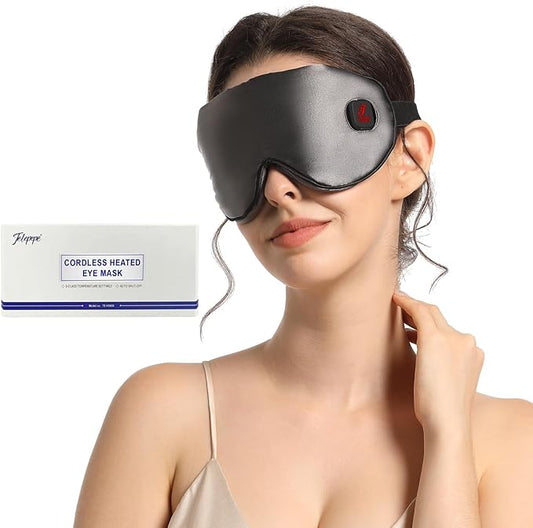 Heated Eye Mask for Dry Eyes, Cordless Warm Eye Compress, Styes, Blepharitis, 1000mAh, 3 Heat Levels, Electric, Light-Blocking, Washable Cover, Travel (Gray)-VivaGrace Women