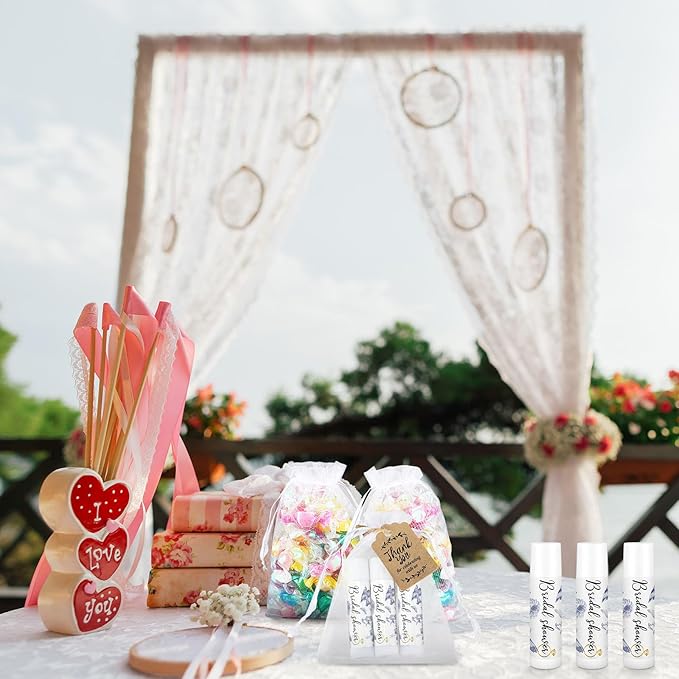 Demissle 50 Pcs Bridal Shower Lip Balm Gift Set with 100 Pcs Organza Bags Thank You Tags 20 Meters Rope wedding Party Favor for Guest Favors Gift Party Decoration Souvenirs(Vintage Flower)-VivaGrace Women