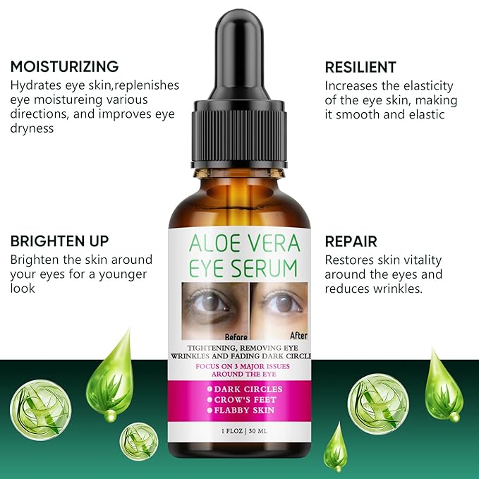 Aloe Vera Eye Serum Dark Circles Under Eye Treatment for Women to Reduce Appearance of Puffy Eyes Eye Bags Fine Lines and Wrinkles for All Skin Types, Beauty Skin Care Gift-VivaGrace Women