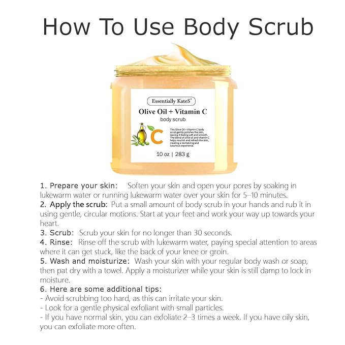 Olive Oil + Vitamin C Body Scrub 10 oz - A long lasting hydration while improving its texture - The best stocking stuffer-VivaGrace Women