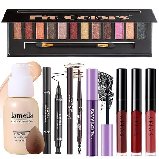 Makeup Gift Set for Teens Girls, Travel Makeup Kit for women, Makeup Full Kit for Beginners & Professionals, Cosmetic Bag Include Matte & Glitter Eyeshadow Palette, Long Lasting Lip Gloss-VivaGrace Women