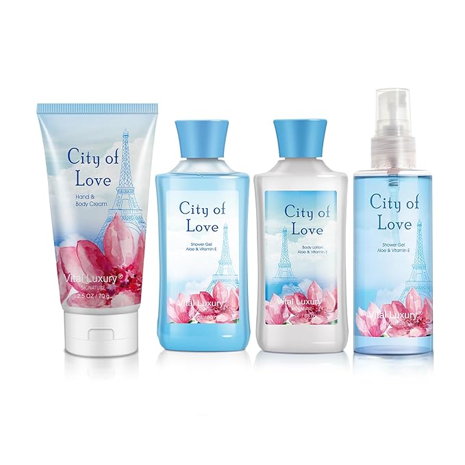 Bath & Body Kit - Body Lotion, Shower Gel, Body Cream, and Fragrance Mist, 3 Fl Oz each, in City of Love, Ideal Skincare Gift Home Spa Set for luxurious indulgence-VivaGrace Women