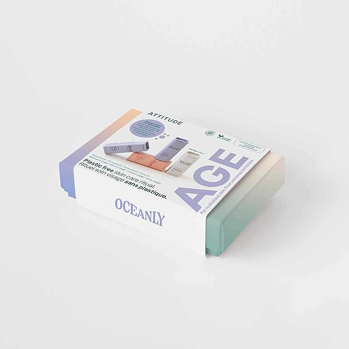ATTITUDE Oceanly Aging Skin Daily Facial Care Routine Box Set, EWG Verified, Plastic-free, Plant and Mineral-Based Ingredients, Vegan and Cruelty-free, PHYTO AGE, Set of 4 Travel Size Bars-VivaGrace Women