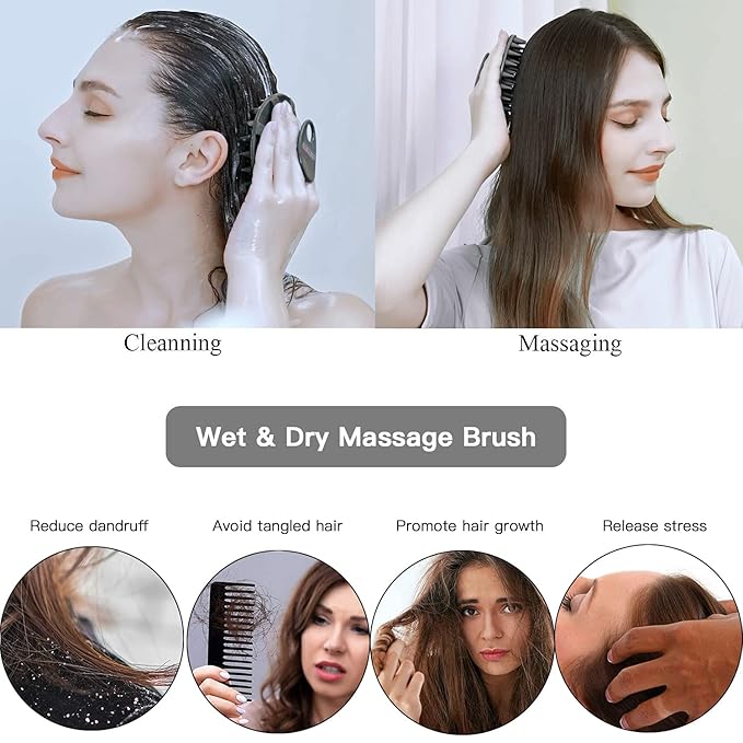 INNERNEED Scalp Massager Shampoo Brush, Wet & Dry Manual Scalp Care Head Scrubber Hair Washing, Soft Silicone Bristles, for Hair Growth, Dandruff Removal (Black+Pink)-VivaGrace Women