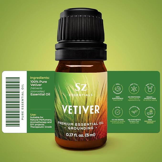Vetiver Essential Oil - 100% Pure, Premium & Natural - Undiluted - Sweet, Earthy, Woody and Grassy Scent with Smoky grounding Undertones- Therapeutic Grade & Vegan - 1/6 oz. (5 mL)-VivaGrace Women