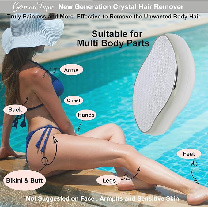 Crystal Hair Eraser,Natural Crystal Hair Remover,Reusable Painless Nano Glass Hair Removal Device Without Shaver,Gentle Crystal Epilator and Exfoliator for Soft Silky Skin(Silver)-VivaGrace Women