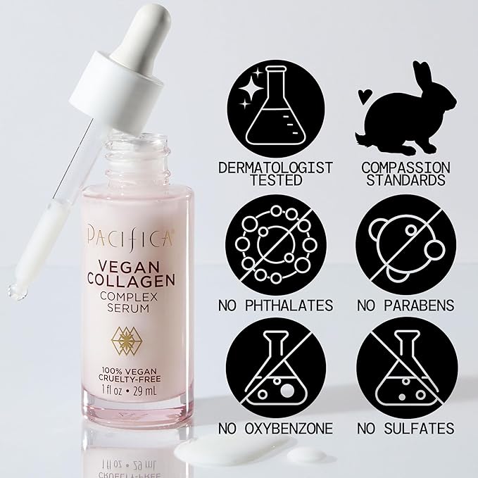 Pacifica Vegan Collagen Complex Face Serum Anti Aging Hydrating Serum w/Hyaluronic Acid for Plumping & Firming Collagen Boosting Facial Serum for Fine Lines & Wrinkles Clean Dermatologist Tested-VivaGrace Women