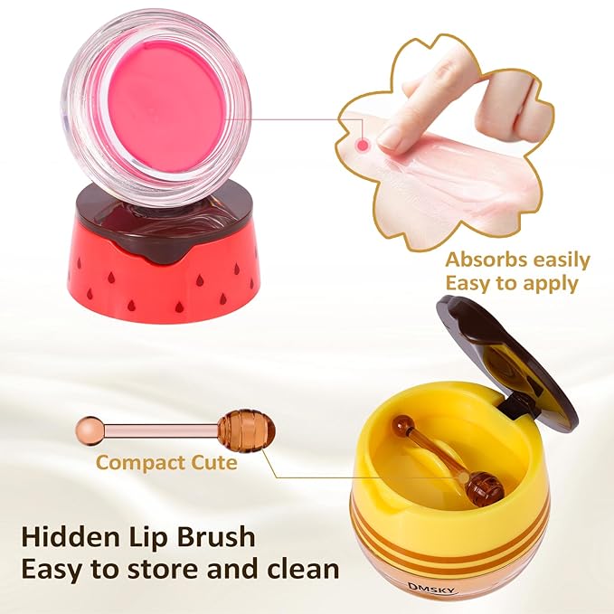 DMSKY Bee Lip Balm Honey Pot 12 PCS, Propolis Lip Mask Overnight, Moisturizing Hydrating Lip Sleeping Mask Prevention Dry and Cracked, Reduce Lip Lines-VivaGrace Women