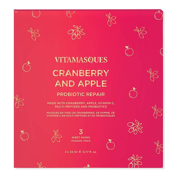 Vitamasques Cranberry and Apple Probiotic Repair Boxset - 3 Vegan Face Masks with Adaptogenic Ingredients to Improve Skin Health-VivaGrace Women