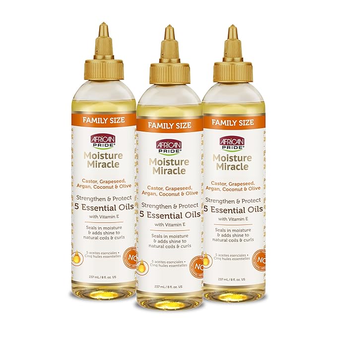African Pride Moisture Miracle 5 Essential Hair Oils with Vitamin E (3 Pack) | Moisture, Shine, Protection, and Growth | Argan, Castor, Grapeseed, Coconut, and Olive Oil | 8 oz-VivaGrace Women