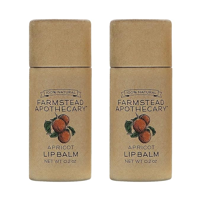 Farmstead Apothecary 100% Natural Lip Balm with Organic Beeswax, Organic Shea Butter & Organic Coconut Oil, Apricot 0.2oz (Pack of 2)-VivaGrace Women
