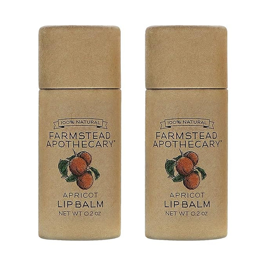 Farmstead Apothecary 100% Natural Lip Balm with Organic Beeswax, Organic Shea Butter & Organic Coconut Oil, Apricot 0.2oz (Pack of 2)-VivaGrace Women