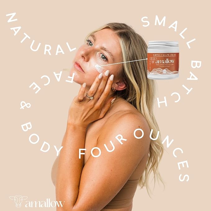 Amallow 100% Grass Fed Beef Tallow for Skin Care - Face + Body - Whipped Moisturizer - Natural Lotion, 4 FL. oz. (Clean Cloud)-VivaGrace Women