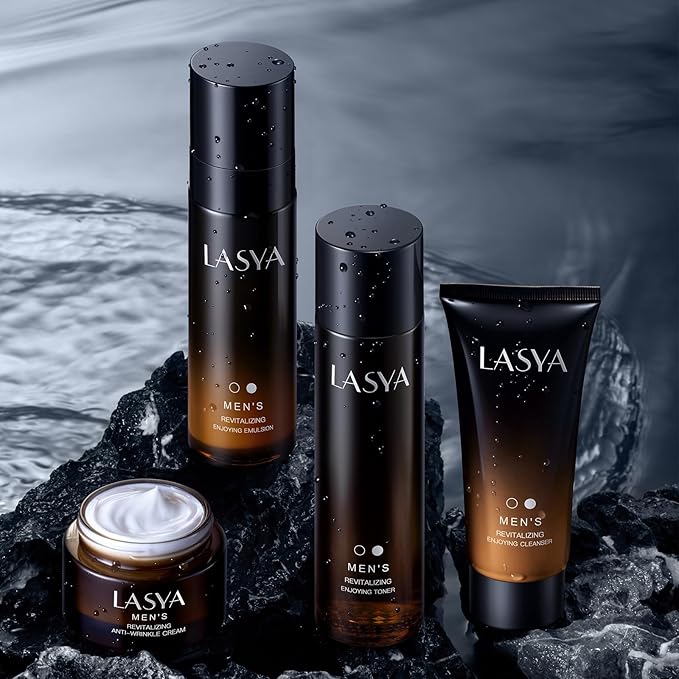 Anti Aging Skin Care Set for Men,Reduce Wrinkles & Hydrate Mens Skin Care Kit Cleanser,Toner,Lotion,Face Cream,Complete Skincare Process for Men Unique Skin Care Sets & Kits(4-Pcs)-VivaGrace Women