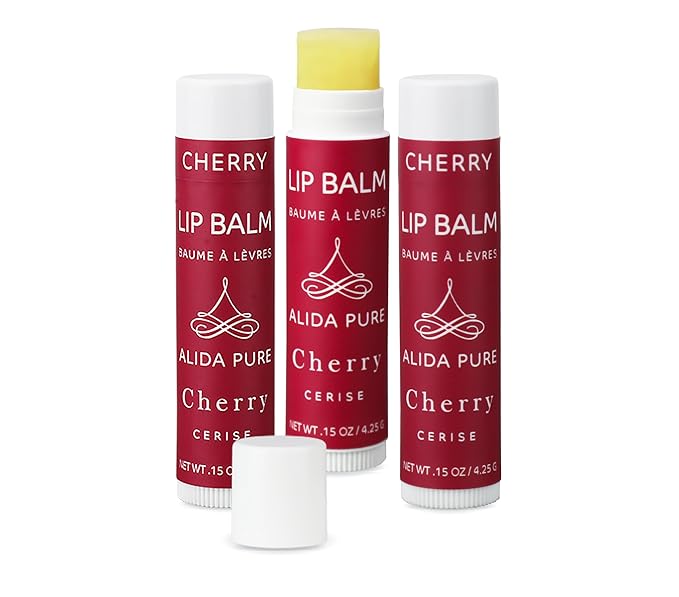 Cherry Lip Balm Collection, Vegan Lip Balm Set, Beeswax Free, with Avocado Oil, Organic Jojoba Oil, and Vitamin E, Natural Moisturizer for Dry, Chapped Lips, 3 Tube Set-VivaGrace Women