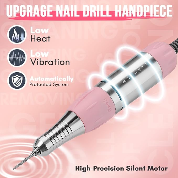 Makartt Nail Drill - Portable Electric Nail File Machine Geneviere E File Pink JD700 Professional 30000RPM Manicure Drill for Acrylic Nails Poly Nail Gel Polish Beauty Gift-VivaGrace Women