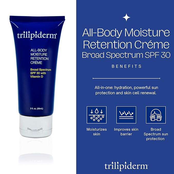 Trilipiderm All-Body Moisture Retention Crème Broad Spectrum SPF 30 with Vitamin D – 2-PACK of Travel-Size 3 Ounce Tubes – Plant-Based All-Day Hydration, Sunscreen for Body and Face-VivaGrace Women