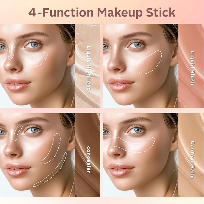 3 Pcs Cosmetic Sets 12 colors 4-Function cosmetic stick +Nonstick Raincoat Lip Gloss（3 colors+Clear Lip Gloss）+Liquid Eyeshadow in Four Colors Sets Waterproof-VivaGrace Women