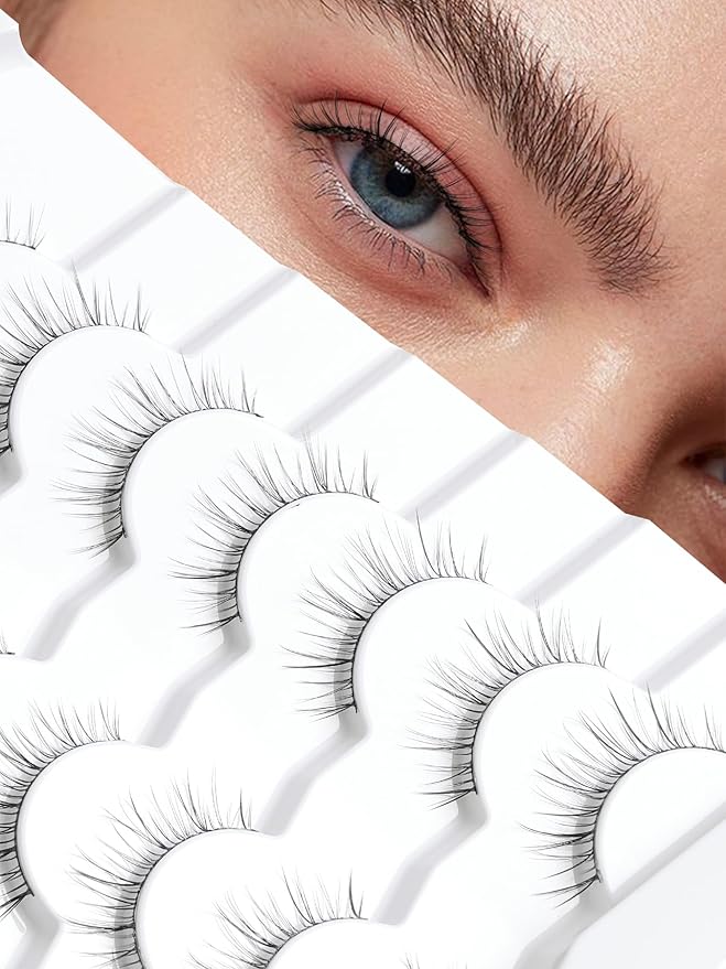 Lashes Short Eyelashes 10MM Natural Lashes Wispy Thin Band Strip Lashes Short Eyelashes Natural Look 3D Volume Lashes 7 Pair Fake Lashes Siligli-VivaGrace Women