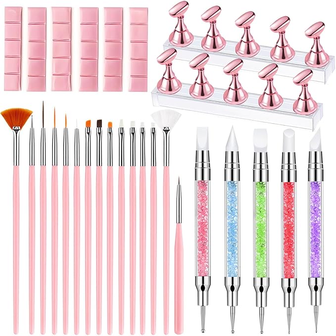Nail Art Tools,Nail Art Brush,2 sets Nail Stand,5 PCS Dual Tipped Nail Dotting Tool and Sculpture Pen, Acrylic Silicone Nail Pen, Nail Design Tools-VivaGrace Women