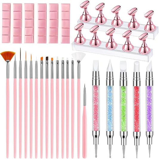 Nail Art Tools,Nail Art Brush,2 sets Nail Stand,5 PCS Dual Tipped Nail Dotting Tool and Sculpture Pen, Acrylic Silicone Nail Pen, Nail Design Tools-VivaGrace Women