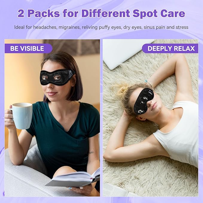 Cooling Gel Eye Mask Reusable Cold Eye Mask, Frozen Eye Mask Ice Eye Compress Ice Pack, No Freeze, Cool Relaxation, Comfort Snug Fit, Eye Cover Ice Mask with Mineral Mud for Office, Home, 2PCS-VivaGrace Women
