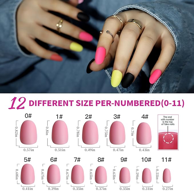 Teenitor Press On Nails Oval, 12 Sizes Matte Press On Nails Oval Shape, 12 Colors Oval Press On Nails With Nail Glue, Short Oval Fake Nails Kit