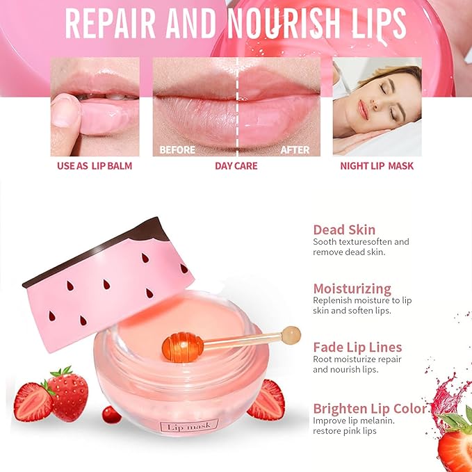Bee Lip Balm Honey Pot, Apple Lime Sleeping Lip Mask Overnight Hydrating Dry and Crack Lip Exfoliator Scrubs Propolis Lip Balm (Apple Lime)-VivaGrace Women