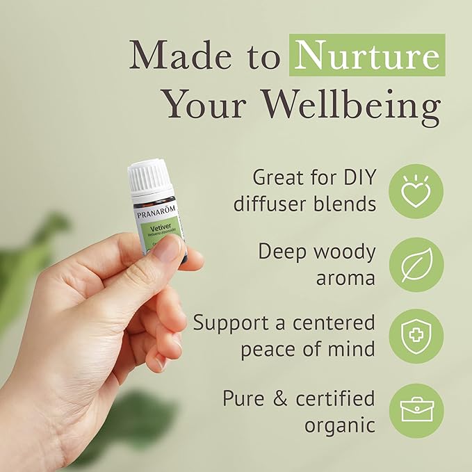 Pranarom USDA Certified Organic Vetiver Essential Oil (5ml), 100% Pure Undiluted Therapeutic Grade from Haiti & Madagascar for Aromatherapy, Diffuser, Calming, Relaxation, DIY, Massage Oil-VivaGrace Women