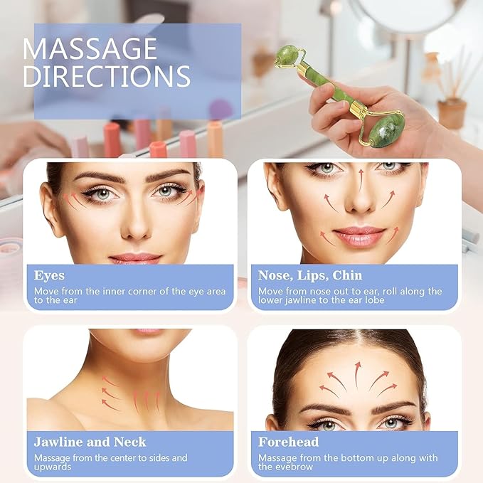 Gua Sha & Jade Roller Gua Sha Massage Tools Face Roller and Gua Sha Set Easy to Clean Promote Blood Circulation Reduce Puffiness Suitable to Skin Care Routine Puffiness and Wrinkles-VivaGrace Women