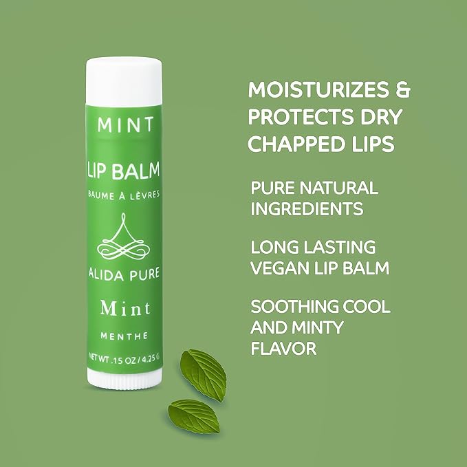ALIDA PURE Mint Lip Balm Collection, Vegan Lip Balm, Beeswax Free, with Avocado Oil, Organic Jojoba Oil, and Vitamin E, for Dry, Chapped, or Cracked Lips, 3 Tube Set-VivaGrace Women