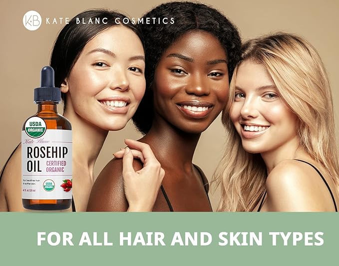 Kate Blanc Cosmetics Rosehip Oil for Face & Skin (4oz, Organic, Pure, Cold Pressed) Rosehip Seed Face Oil for Facial & Gua Sha Massage-VivaGrace Women