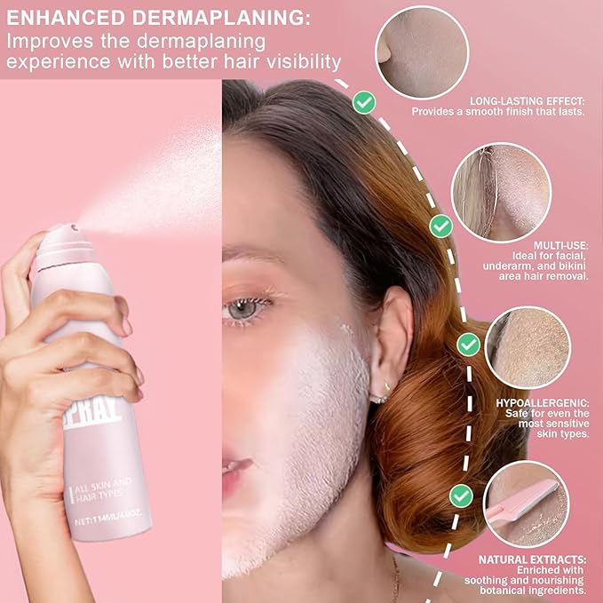 Hair Identifier Spray for Face Shaving,Moisturizing and Skin Care Dermaplaner Spray, Glow Reveal Face Spray for Face Dermaplaning, Peach Fuzz Remover for Women Face (1pc)-VivaGrace Women
