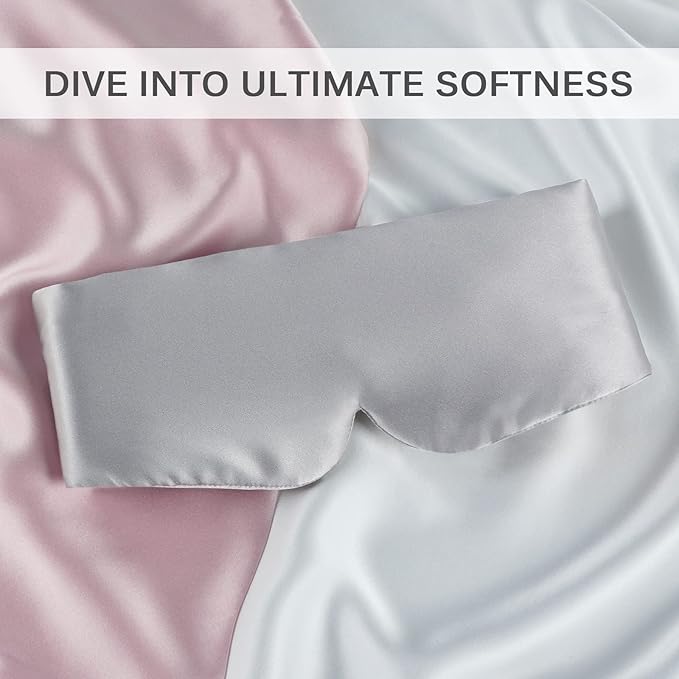 Zenssia 100% Mulberry Silk Sleep Mask Eye Mask for Man and Woman with Adjustable Headband, Full Size Large Sleep Mask & Blindfold for Total Blackout for All Night Sleep, Travel & Nap-Silvergrey-VivaGrace Women