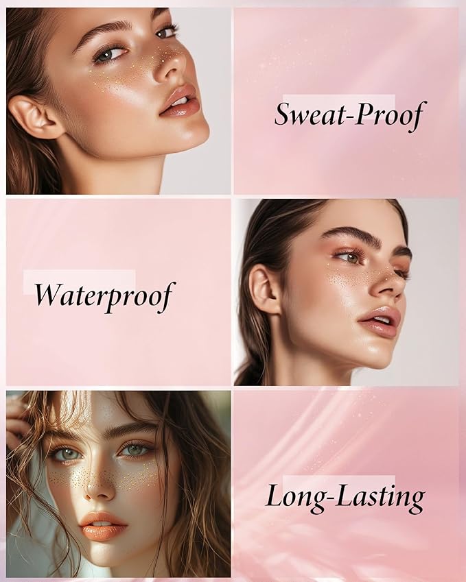 Glitter Freckles, Gold Freckles Temporary Face Tattoos, Body Face Glitter for Women Girls, Country Concerts Singer Festival Rave Accessories (Gold - 10 pcs)-VivaGrace Women