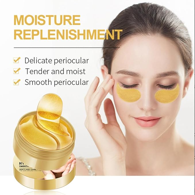 Under Eye Patches, 24K Gold Eye Mask, Reduce Puffy Eyes, Dark Circles, Eye Bags, Eye Patches with Collagen, Anti-Aging Rejuvenating Moisturizing Skin Care for Anti-Wrinkle Eye Masks 60PCS-VivaGrace Women