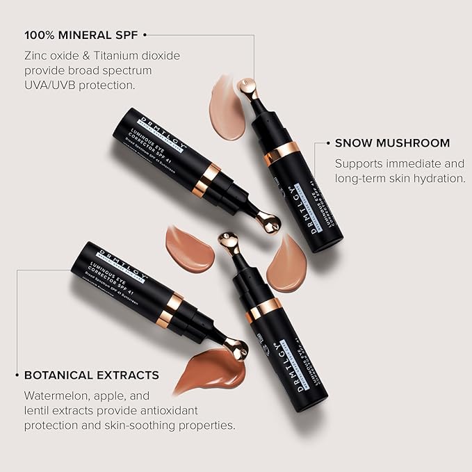DRMTLGY Luminous Eye Corrector SPF 41, Under Eye Color Corrector for Dark Circles, Anti-Aging Tinted Eye Cream, Hydrating Eye Serum with Peach Undertone, Fair-VivaGrace Women