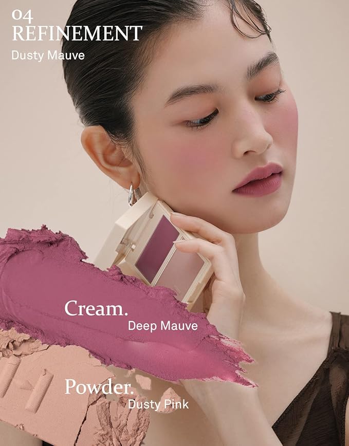 hince True Dimension Layering Cheek - Cream & Pressed Powder 2 Different Shades & Textures - Silky Seamless Long Lasting Blush Makeup - Muted Beige & Elegant Rose Beige (1, REFINEMENT, L004)-VivaGrace Women