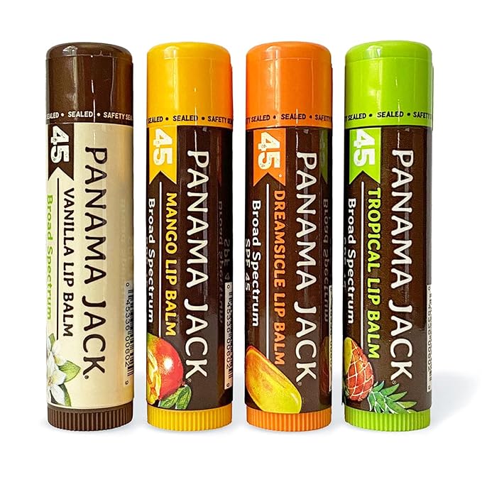 Panama Jack Sunscreen Lip Balm - SPF 45, Flavor Pack, Broad Spectrum UVA-UVB Sunscreen Protection, Prevents & Soothes Dry, Chapped Lips (Dreamsicle/Vanilla/Tropical/Mango)-VivaGrace Women