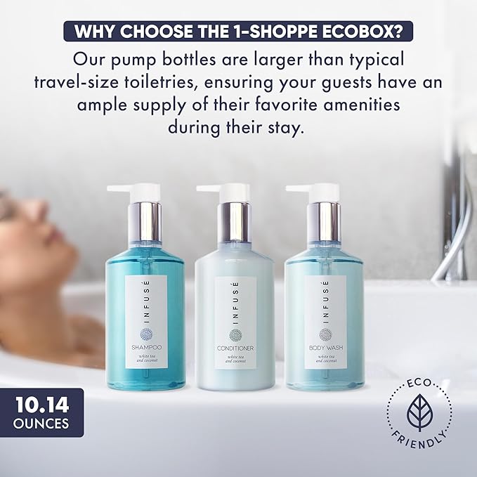 A 20 Piece Ecobox All-In-Kit of our Infuse | White Tea and Coconut Soap | 6 Shampoo, 4 Conditioner, 6 Body Wash & 4 Lotion | 10.14 oz Hotel Soaps and Toiletries Bulk | Personal Care Products-VivaGrace Women