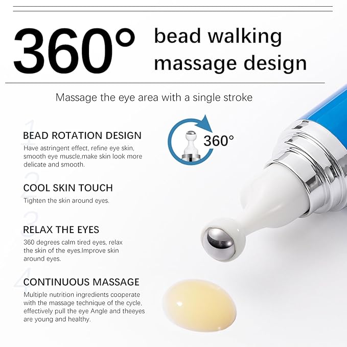 5% Caffeine Eye Serum with 360° Eye Massage Roller Eye Serum for Dark Circles & Relieve Puffiness, Reduce Wrinkles and Fine Lines, Eye Bags, Tighten Lifting Brightening Under Eye Cream-0.5 OZ-VivaGrace Women